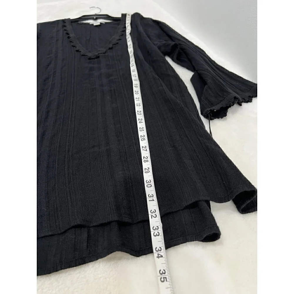 New Robin Piccone Size Large JO TUNIC WITH LACE V-neck long 100% cotton Black